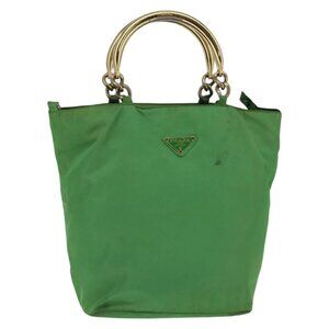 PRADA Hand Bag Nylon Green Gold Auth 145926